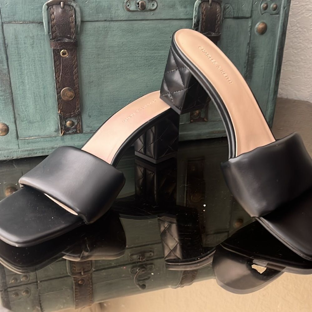 Charles & Keith Puffy-Strap Quilted-Heel Mules - Black 7